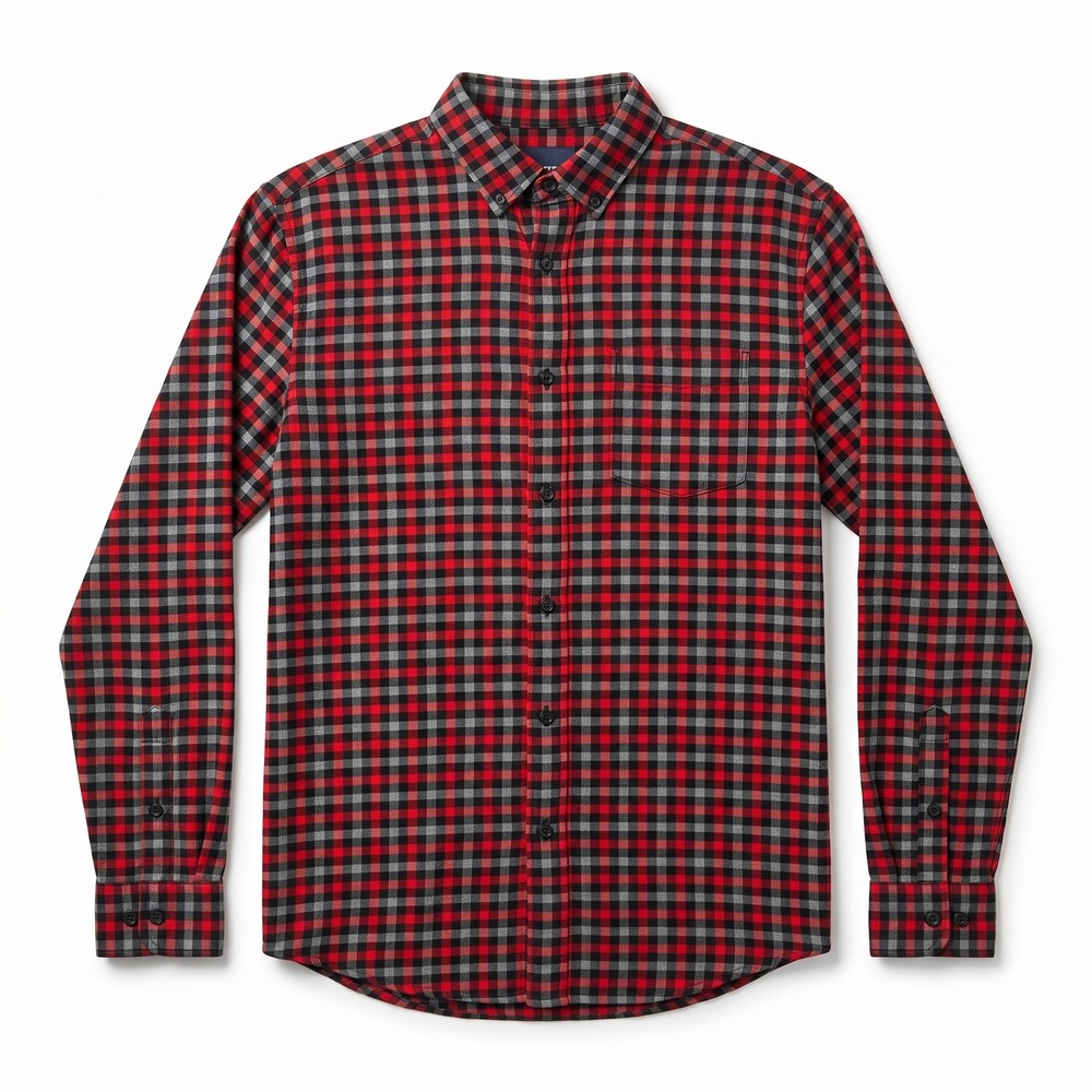 Banana Republic Luxe Flannel Shirt Mens XL Red Grey Grant Fit Plaid Button Down